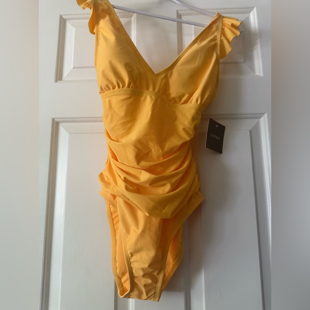 Ellen Tracy Brand Yellow Size 10 One Piece Swim Suit Ruffle Detail